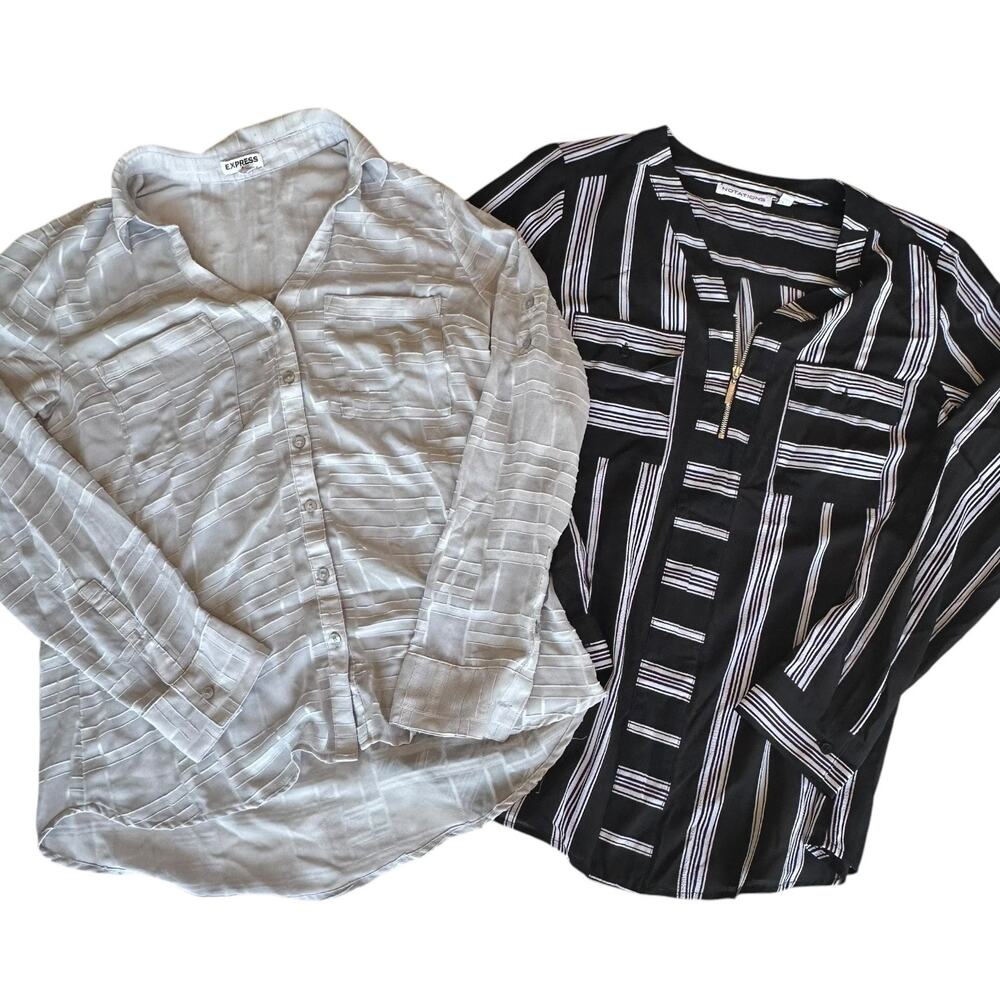 Womens Shirt Bundle Size Medium Loose Fit Flowy Black White Neutral Sheer Office